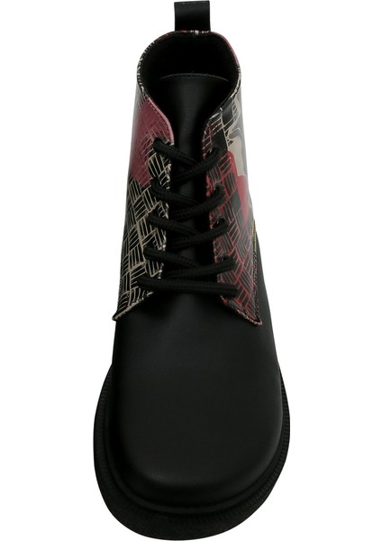 Kadın Vegan Deri Siyah Bilekte Bot - Artsy Cat Collage Tasarım fırsatları