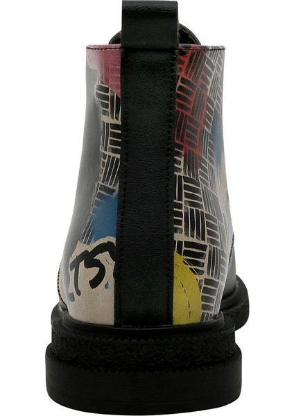 Kadın Vegan Deri Siyah Bilekte Bot - Artsy Cat Collage Tasarım indirimleri