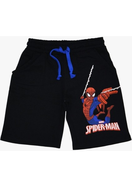 Erkek Çocuk Beyaz Renk Spiderman Örümcek Adam T-Shirt ve Siyah Renk Şort Alt Üst 2 Parça Takım