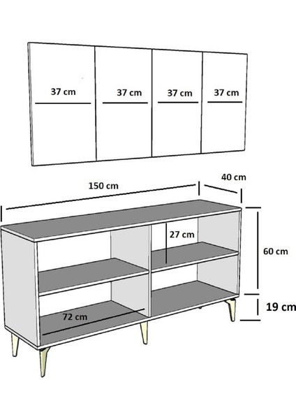Demonte Dekor Doruk Konsol 4 Kapaklı Raflı Beyaz-Altın
