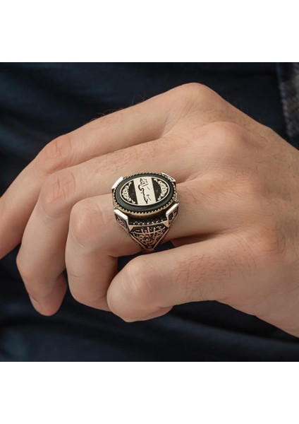 Hasbiyallah Yazılı Oniks Taşlı 925 Gümüş Erkek Yüzük indirimleri