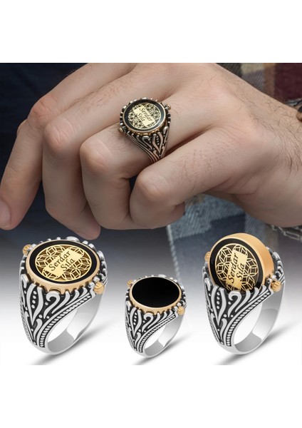 Çift Taraflı Mineli Isimli 925 Gümüş Erkek Yüzük