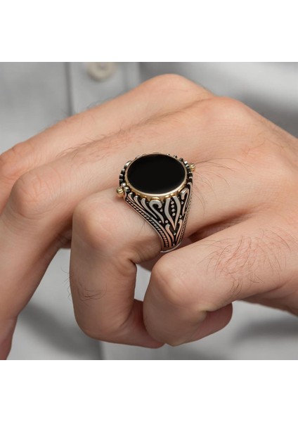 Çift Taraflı Mineli Isimli 925 Gümüş Erkek Yüzük fiyatları