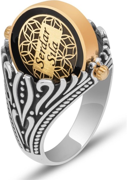 Çift Taraflı Mineli Isimli 925 Gümüş Erkek Yüzük indirimleri