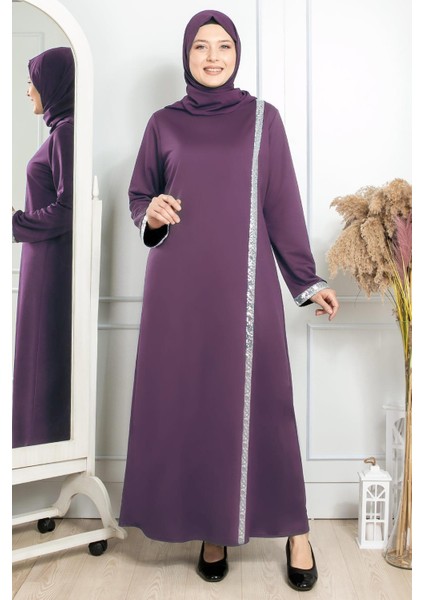 Payet Şeritli Elbise Lila FHM808