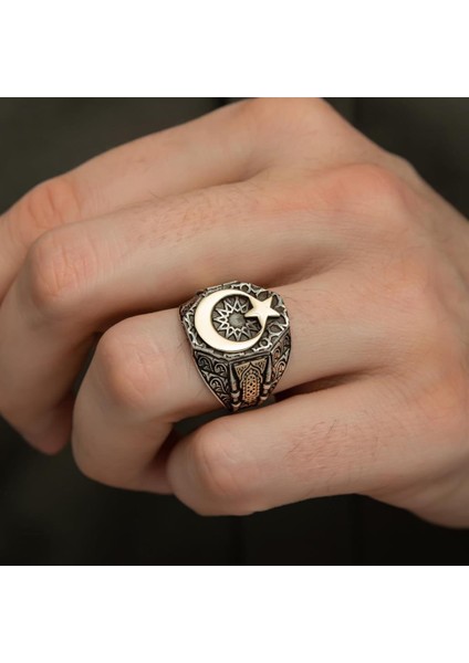 Ayyıldız Motifli 925 Gümüş Erkek Yüzük modelleri
