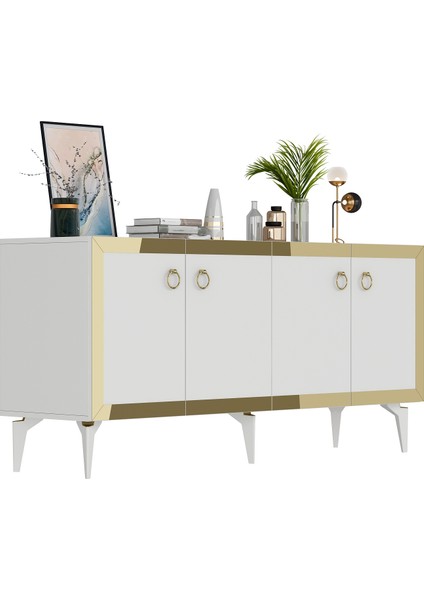 Ponny Konsol 4 Kapaklı Raflı Beyaz-Altı N