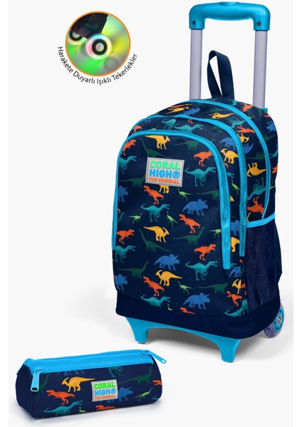 Kids Lacivert Mavi Dinozor Desenli Çekçekli 2'li Çanta Seti SET0223135