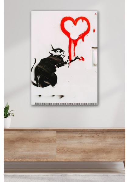 Fare ve Kalp Banksy Tablo Kanvas Duvar Tablosu Baskılı Ev Ofis Otel Dekor Hediyelik Tablo