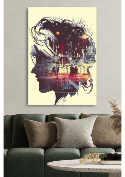 Kanvas Duvar Tablosu Baskılı Illüstrasyon Şehir Düşünceli Ev Ofis Otel Dekor Hediyelik Tablo
