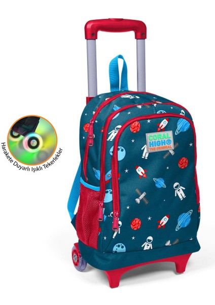 Kids Çivit Kırmızı Uzay Desenli Çekçekli 2'li Çanta Seti SET0223136 fiyatları