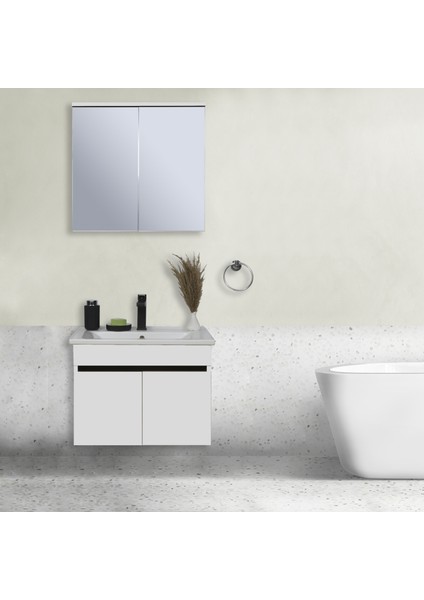 Yıldız Takım ( Asma Alt + Aynalı Üst + Lavabo ) Beyaz 65 cm