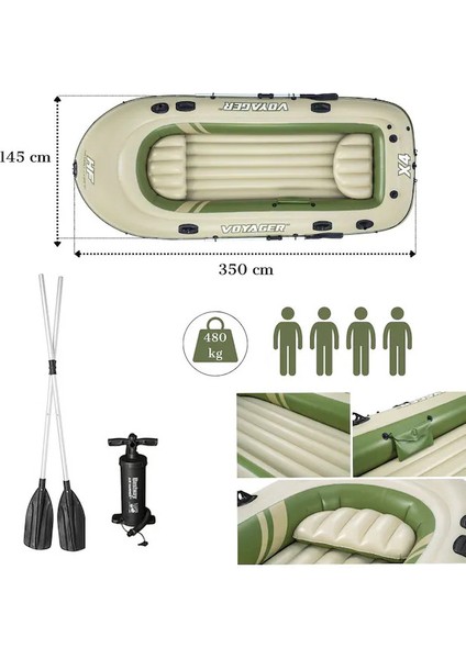 Bot Voyager Set X4 350X145CM 4 Kişilik Bot Kürek Pompa Set