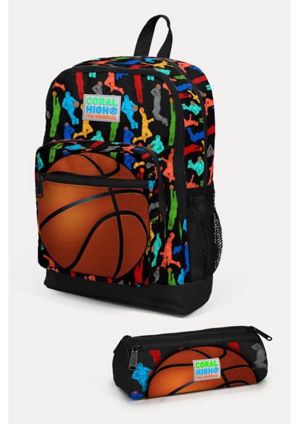 Kids Siyah Basketbol Desenli 2'li Okul Çanta Seti SET0223471