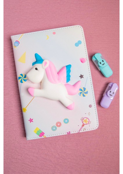 Sevimli Unicorn Atı Squishy Yumuşak Dokulu Çizgili Defter