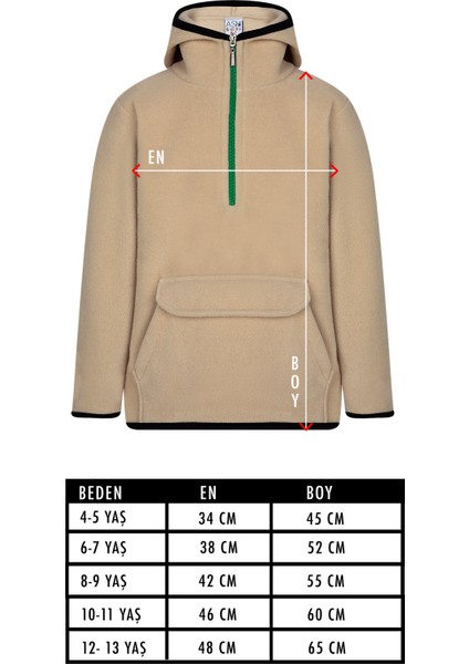 Çocuk Polar Yarım Fermuarlı Kapşonlu Kanguru Cep Sweatshirt Açık Kahverengi Unisex modelleri