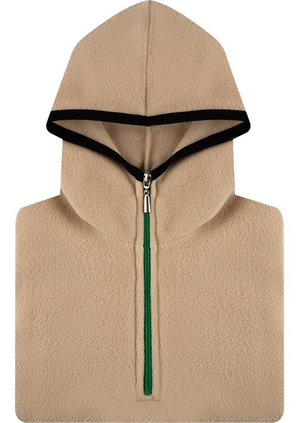 Çocuk Polar Yarım Fermuarlı Kapşonlu Kanguru Cep Sweatshirt Açık Kahverengi Unisex fırsatları