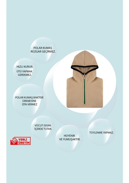 Çocuk Polar Yarım Fermuarlı Kapşonlu Kanguru Cep Sweatshirt Açık Kahverengi Unisex indirimleri