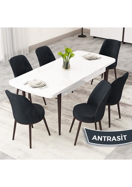 Rax Serisi Açılabilir 80X132 Beyaz Masa Ceviz Ayak Mutfak Masası Takımı ve 6 Sandalye fiyatları