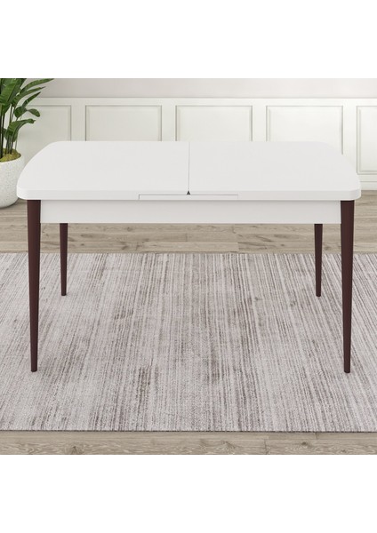 Rax Serisi Açılabilir 80X132 Beyaz Masa Ceviz Ayak Mutfak Masası Takımı ve 6 Sandalye fırsatları