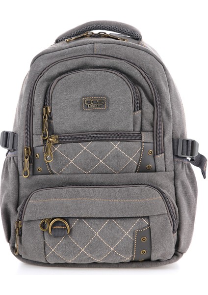 Ççs Gri CCS51411 Kanvas Kumaş Unisex Suya Dayanıklı Çok Cepli Sırt Çantası