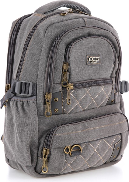 Ççs Gri CCS51411 Kanvas Kumaş Unisex Suya Dayanıklı Çok Cepli Sırt Çantası