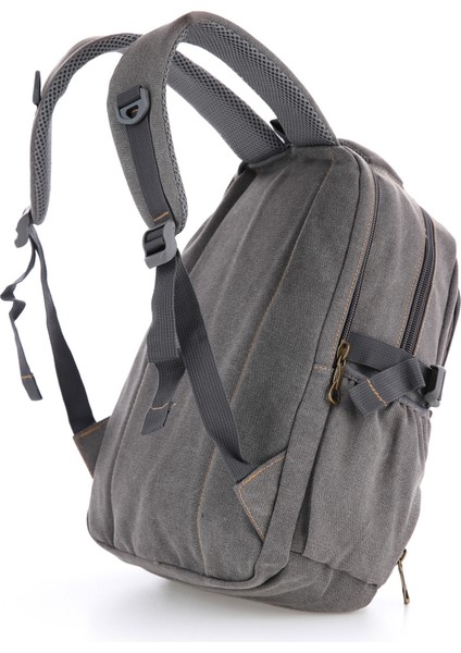 Ççs Gri CCS51411 Kanvas Kumaş Unisex Suya Dayanıklı Çok Cepli Sırt Çantası