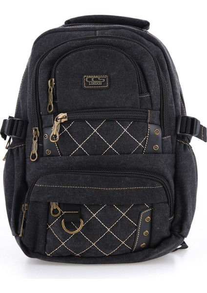 Ççs Siyah CCS51411 Kanvas Kumaş Unisex Suya Dayanıklı Çok Cepli Sırt Çantası