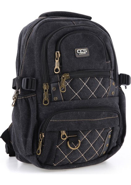 Ççs Siyah CCS51411 Kanvas Kumaş Unisex Suya Dayanıklı Çok Cepli Sırt Çantası