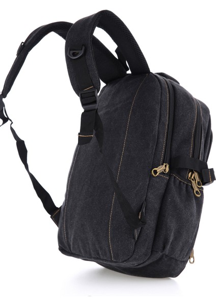 Ççs Siyah CCS51411 Kanvas Kumaş Unisex Suya Dayanıklı Çok Cepli Sırt Çantası
