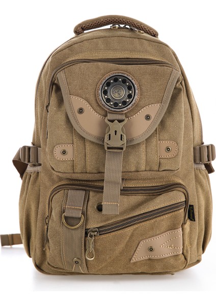 Ççs Bej CCS51414 Kanvas Kumaş Unisex Suya Dayanıklı Çok Cepli Sırt Çantası