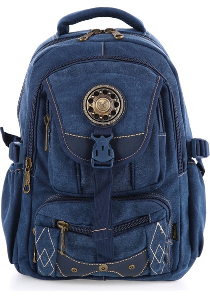 Ççs Lacivert CCS51416 Kanvas Kumaş Unisex Suya Dayanıklı Çok Cepli Sırt Çantası