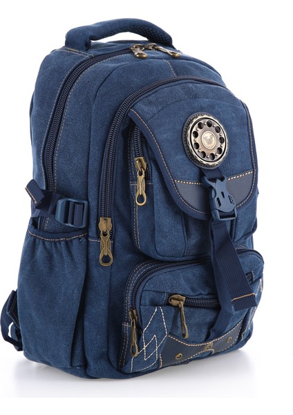 Ççs Lacivert CCS51416 Kanvas Kumaş Unisex Suya Dayanıklı Çok Cepli Sırt Çantası