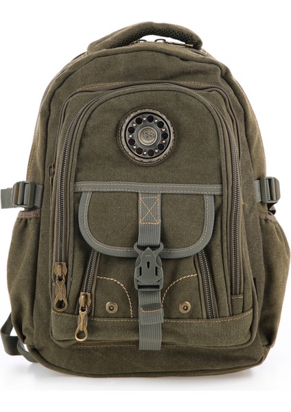 Ççs Haki CCS51413 Kanvas Kumaş Unisex Suya Dayanıklı Çok Cepli Sırt Çantası
