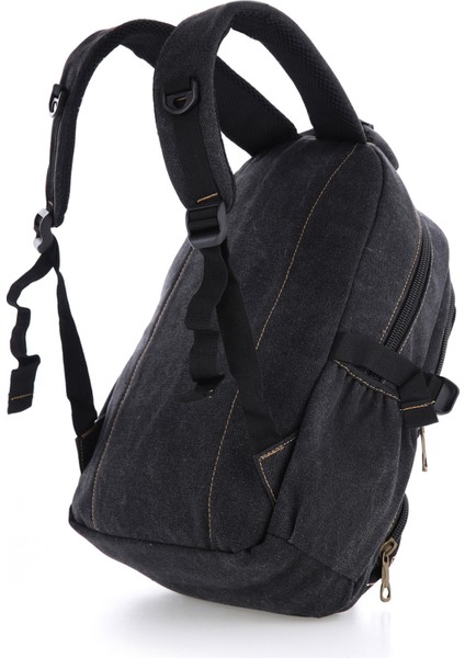 Ççs Siyah CCS51416 Kanvas Kumaş Unisex Suya Dayanıklı Çok Cepli Sırt Çantası