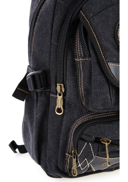 Ççs Siyah CCS51416 Kanvas Kumaş Unisex Suya Dayanıklı Çok Cepli Sırt Çantası
