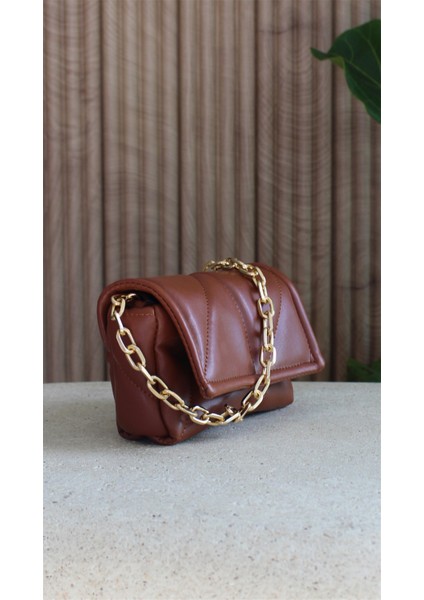 Kapitone Kadın Taba Deri Çapraz Askılı Omuz ve El Çantası Celia