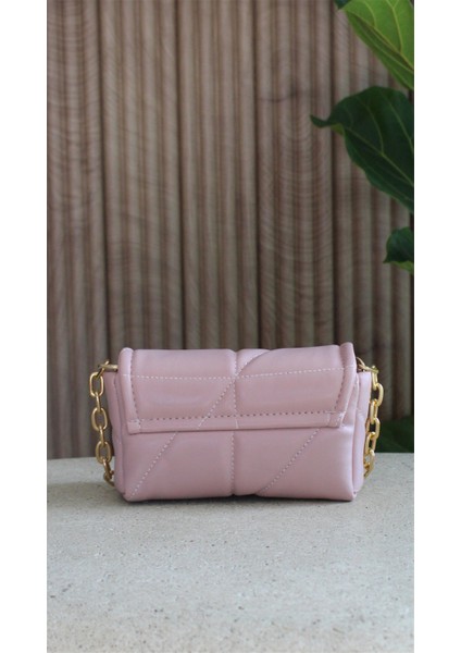 Kapitone Kadın Pudra Pembe Deri Çapraz Askılı Omuz ve El Çantası Celia modelleri