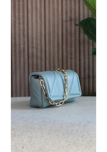 Kapitone Kadın Mini Mint Yeşili Deri Çapraz Askılı Omuz ve El Çantası Celia