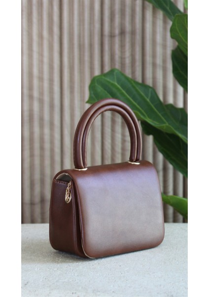 Mini Kahverengi Pembe Çapraz Askılı ve El Çantası Helen