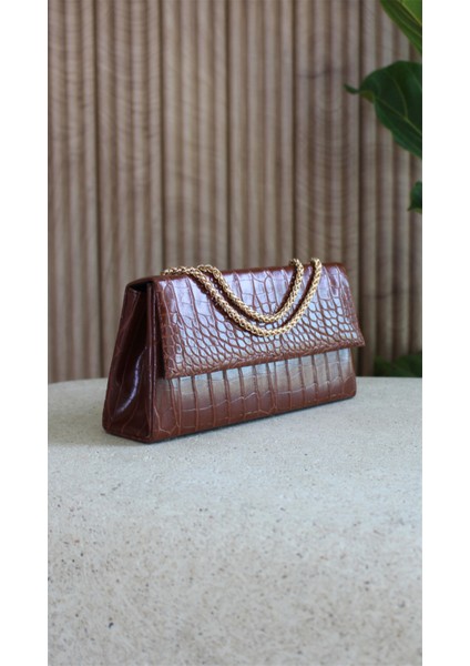 Kahverengi Desenli Çapraz Askılı ve Omuz Çantası Lotus