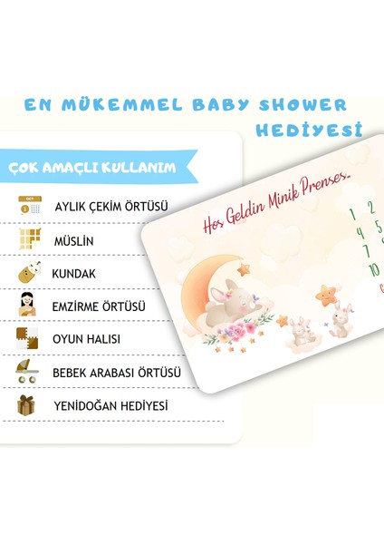 Erays Home Kişiye Özel İsimli Kız Bebek Hediye Aylık Fotoğraf Anı Battaniyesi fırsatları