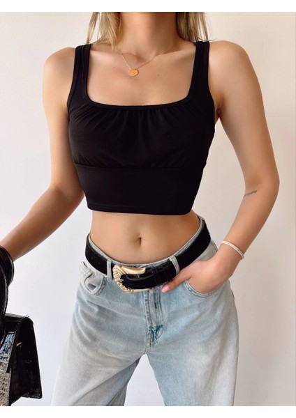 Önü Çift Kat Kalın Askılı Crop