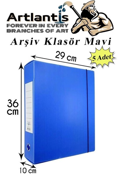 Mavi Arşiv ve Proje Kutusu 29X36X10CM 5 Adet Arşiv Klasörü Lastikli Plastik Arşiv Klasörü Büro Okul Sınıf