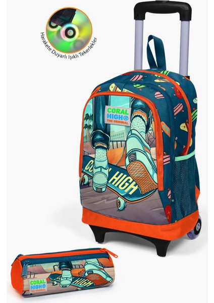 Kids Civit Neon Turuncu Kaykay Desenli Çekçekli 2'li Çanta Seti SET0223923 fiyatları