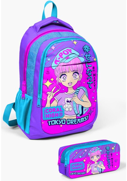 Kids Mor Pembe Mavi Simli K-Pop Desenli 2'li Okul Çanta Seti SET0214403