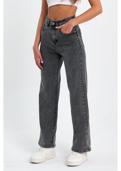 Gri Yüksek Bel Rahat Palazzo Pantolon Tref Gri Palazzo 89654 fırsatları