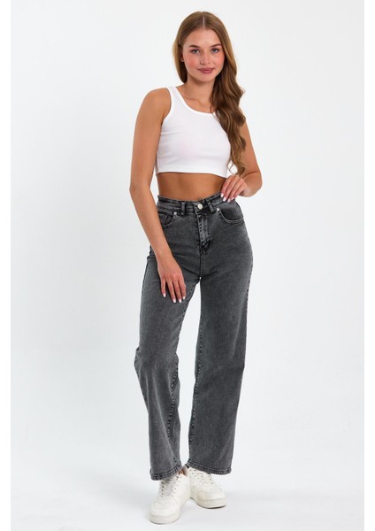 Gri Yüksek Bel Rahat Palazzo Pantolon Tref Gri Palazzo 89654 indirimleri