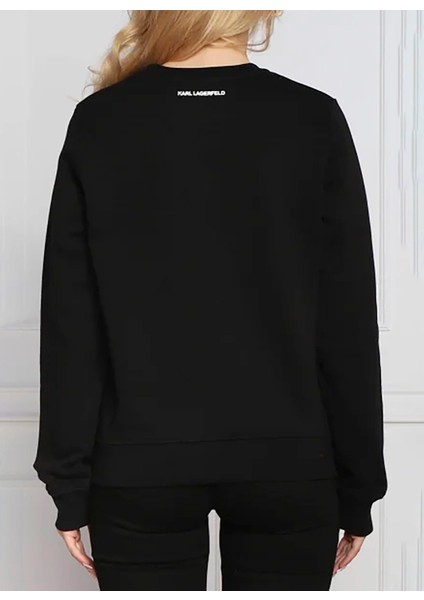 Bisiklet Yaka Baskılı Siyah Kadın Sweatshirt 230W1804 fiyatları