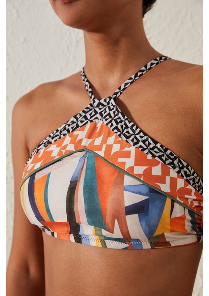 Zanzibar Desenli Halter Bikini Üstü